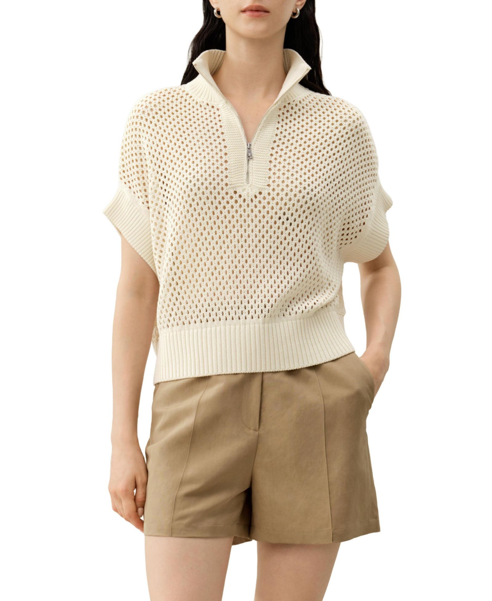 Женский свитер LILYSILK Toscana Pointelle Knit с полумолнией