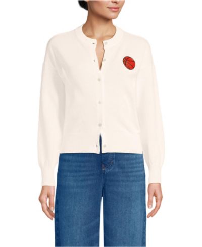 Lands' End Women's Cotton Embellished Cardigan Sweater