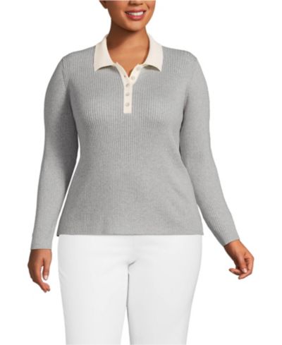 Джемпер Lands' End Plus Size Cotton Ribbed Long Sleeve Polo