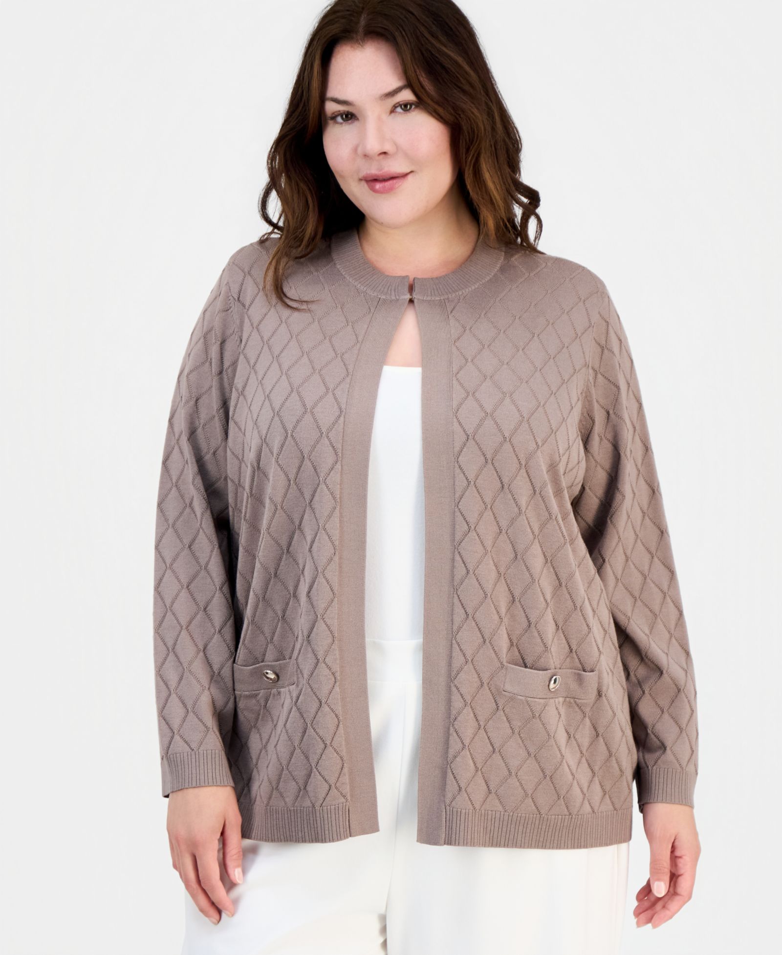 Кардиган Kasper Plus size Kiss-Front Diamond Stitch