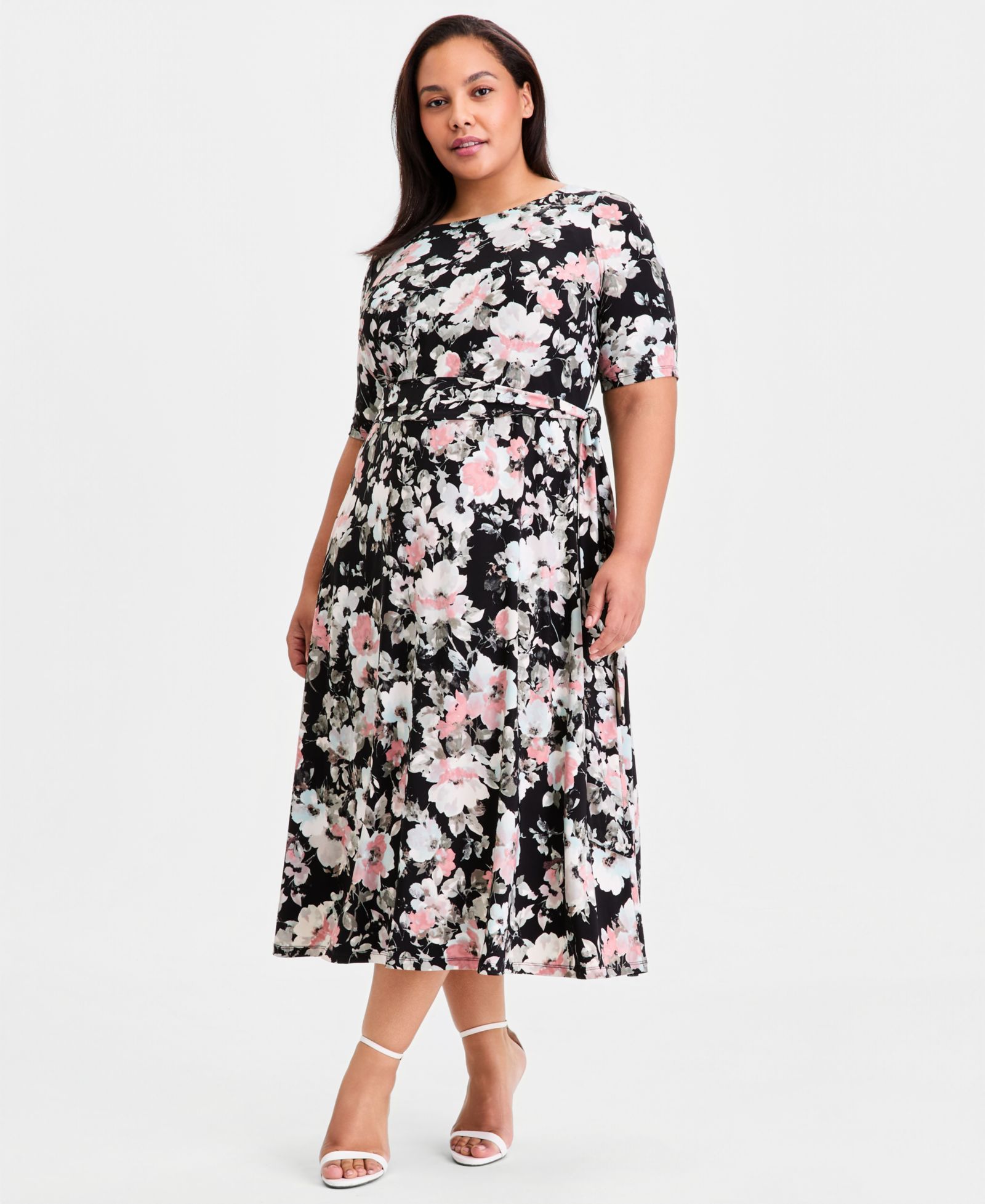 Kasper Plus size Платье с цветочным принтом и рукавами до локтя