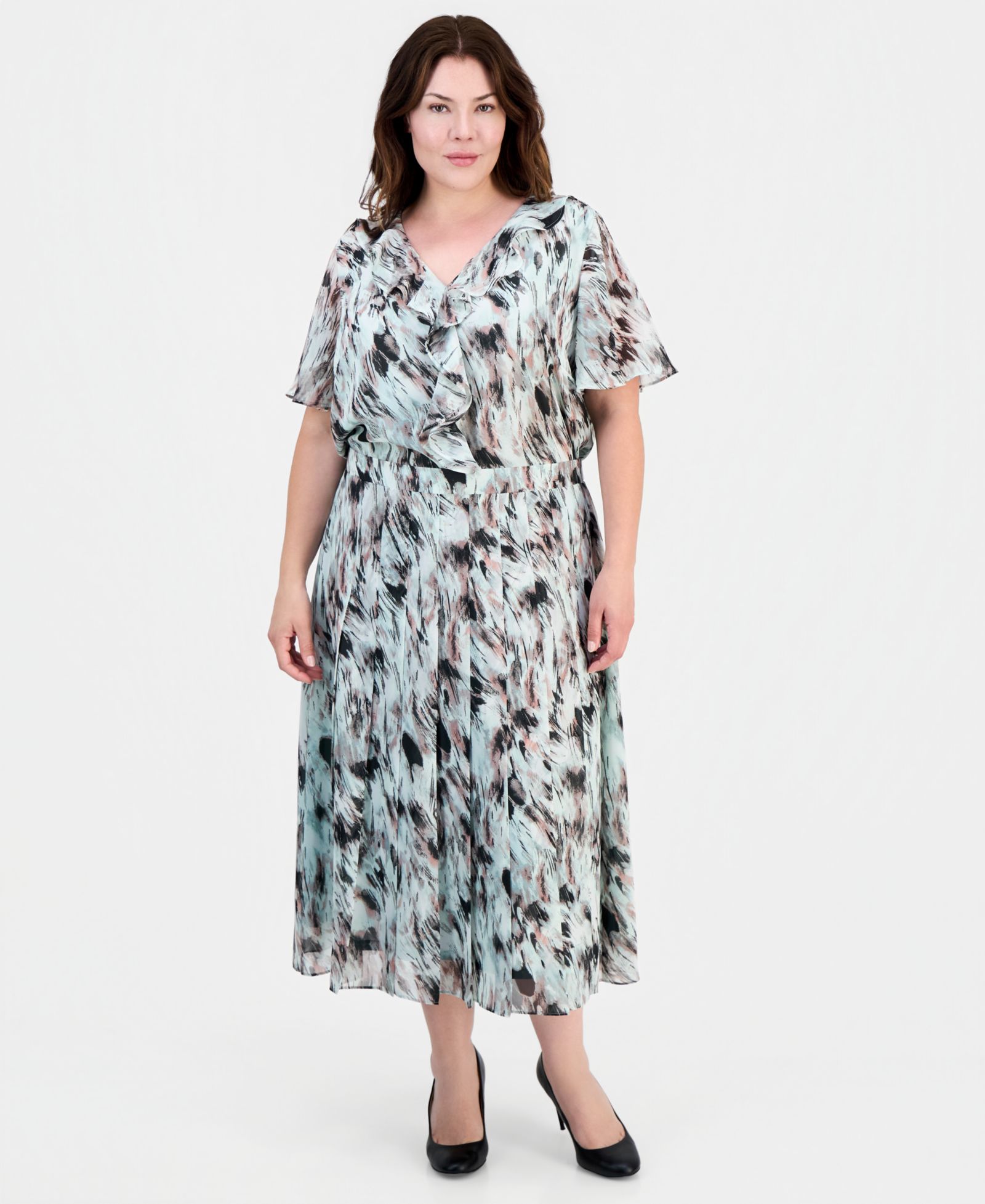 Юбка миди Kasper Plus Size Printed Pull-On