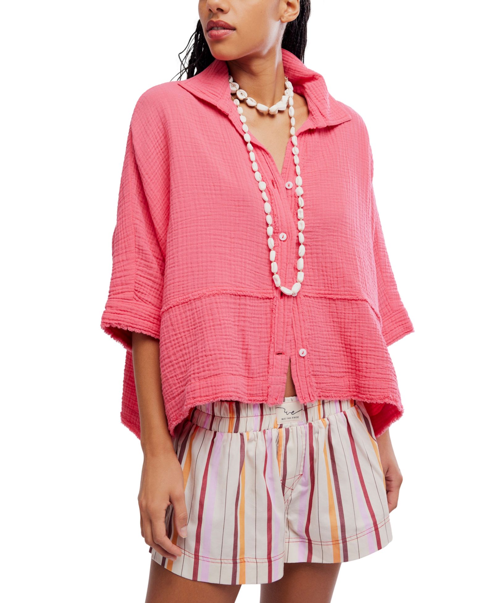 Free People Women's Happy Days Collared Cotton Top