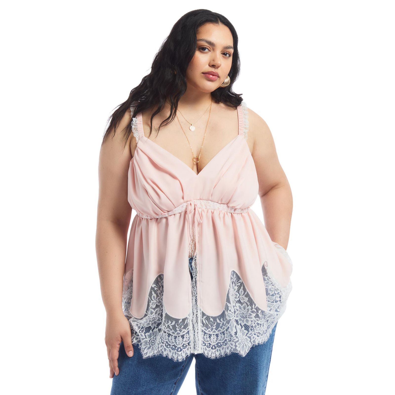 June & Vie Women's Lace-Trim Satin Camisole Top