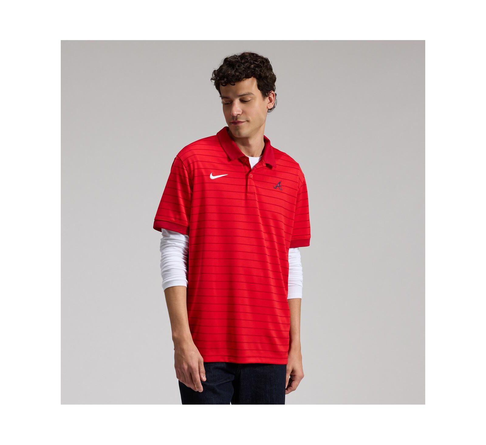 Nike Men's Red Atlanta Braves Authentic Collection Striped Victory Dri-FIT Polo Shirt