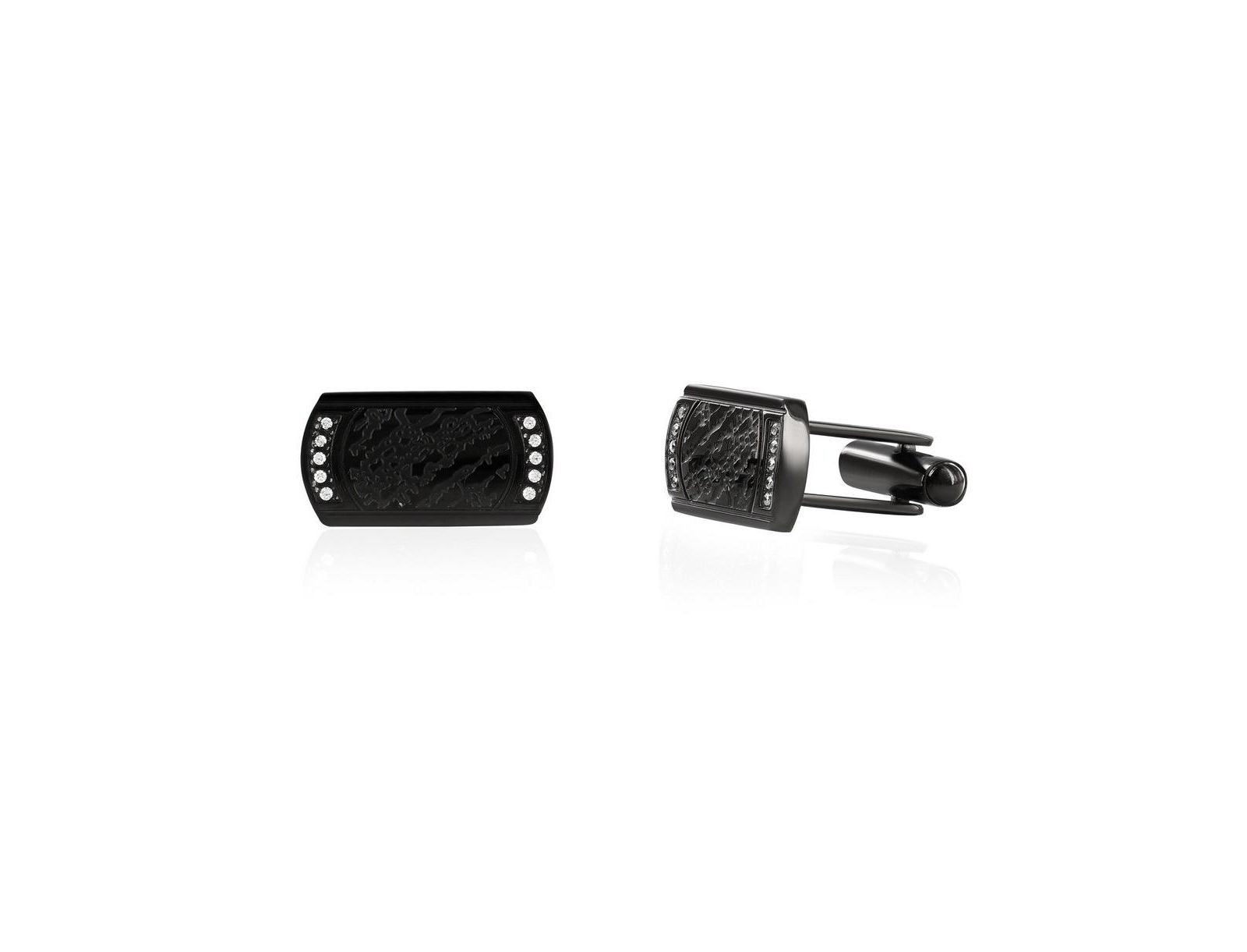 Metallo Stainless Steel, Textured CZ Cuff Links