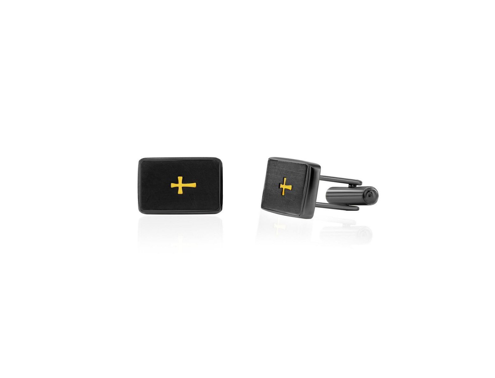 Metallo Stainless Steel, Brushed Gold Cross Cufflinks