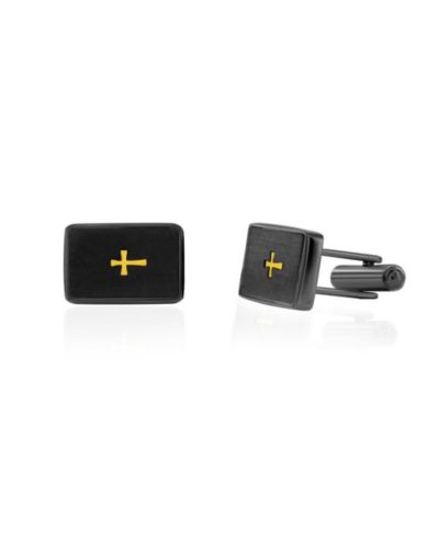 Metallo Stainless Steel, Brushed Gold Cross Cufflinks