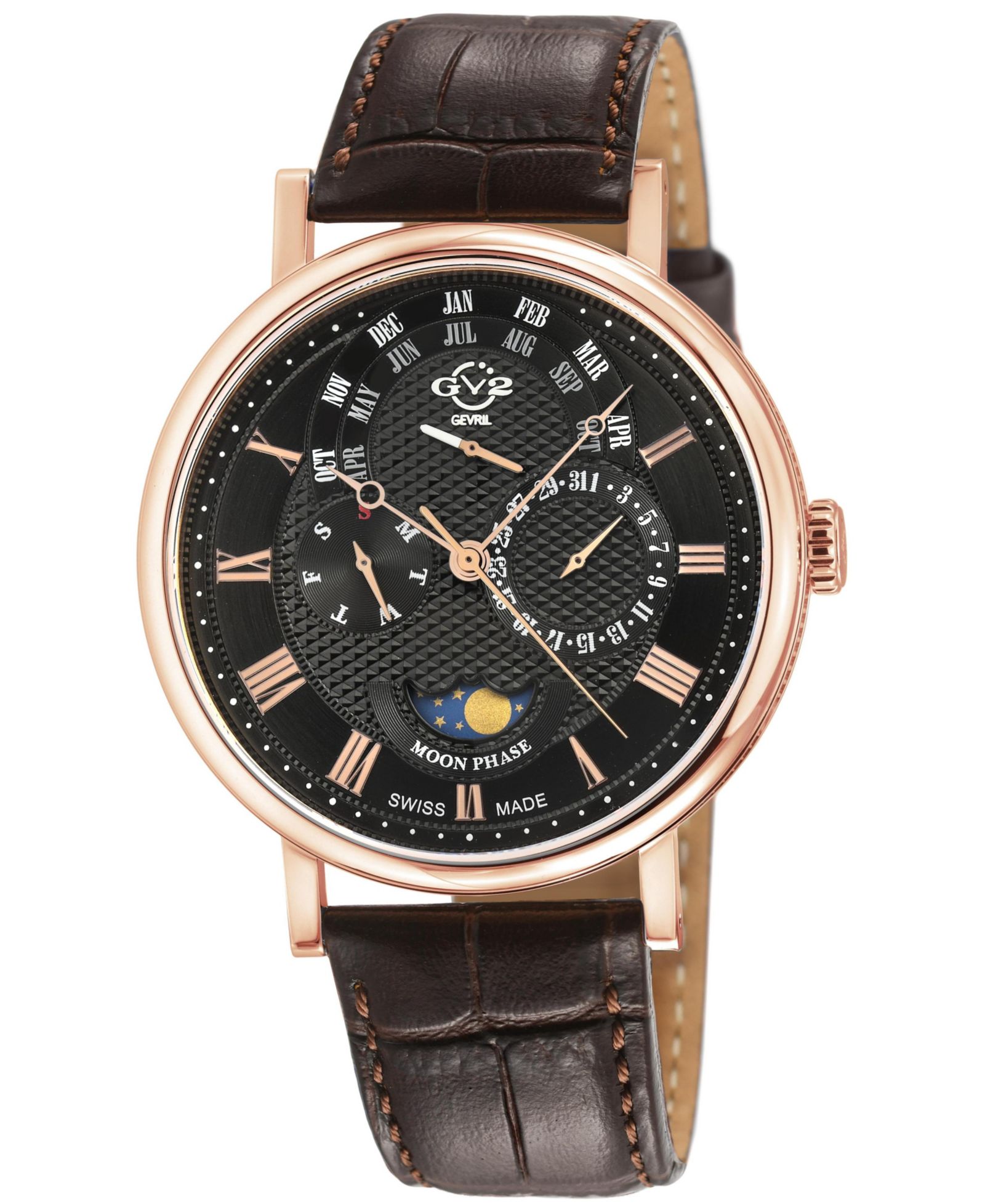 GV2 by Gevril Men's Maestro Swiss Quartz Italian Leather Strap Watch