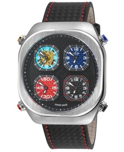 Мужские часы GV2 by Gevril Quattro Swiss Quartz с кожаным ремешком со строчкой