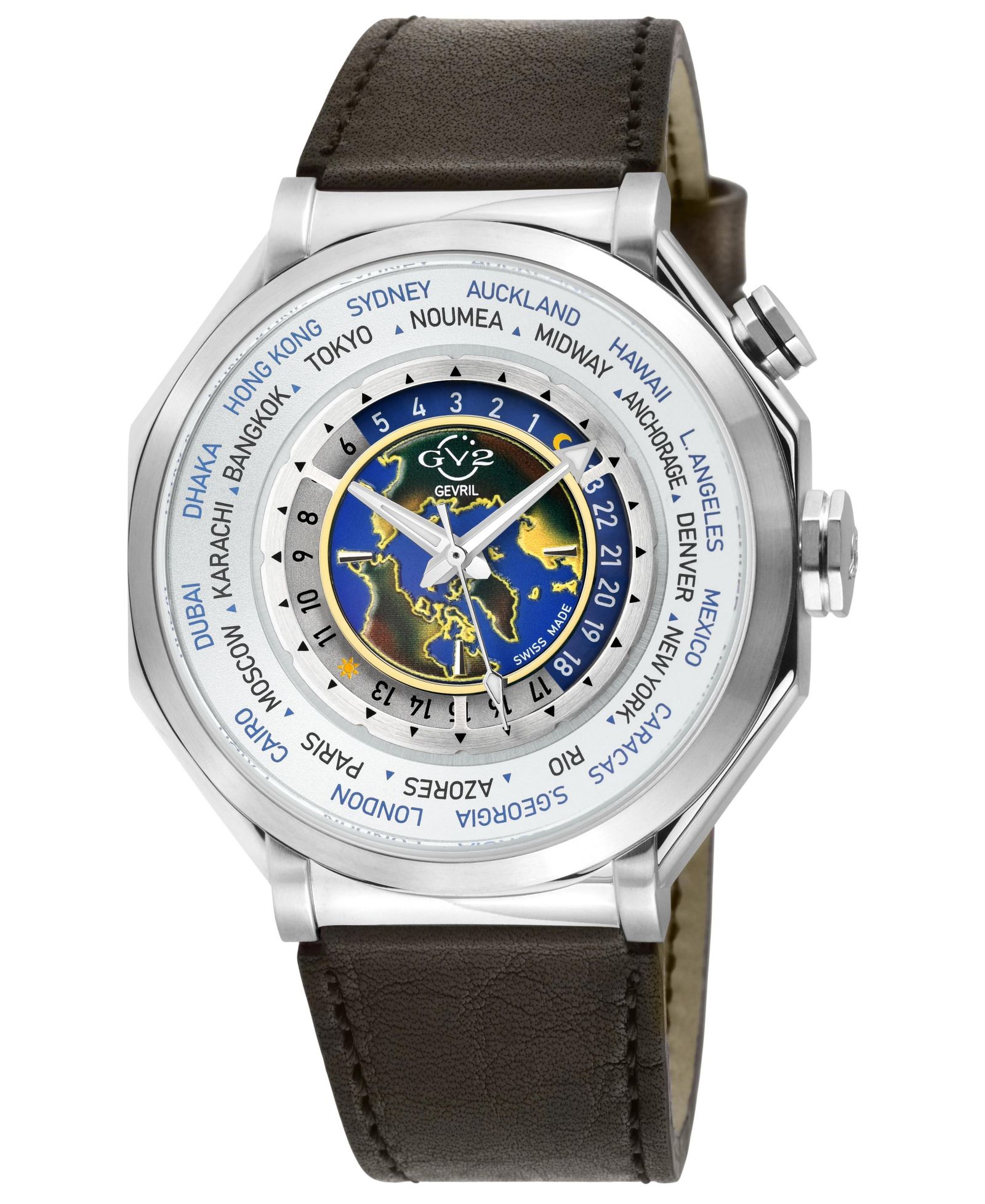GV2 by Gevril Men's Marchese Swiss Quartz Leather Strap Watch