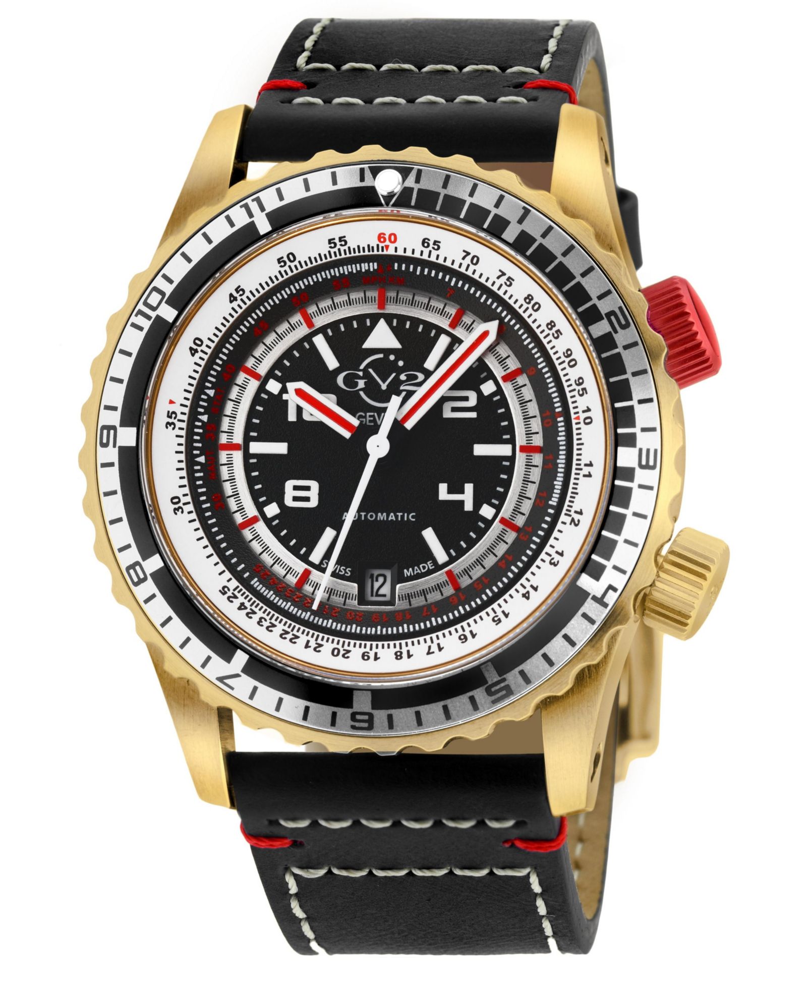 GV2 Men's Contasecondi Swiss Automatic Leather Strap Watch