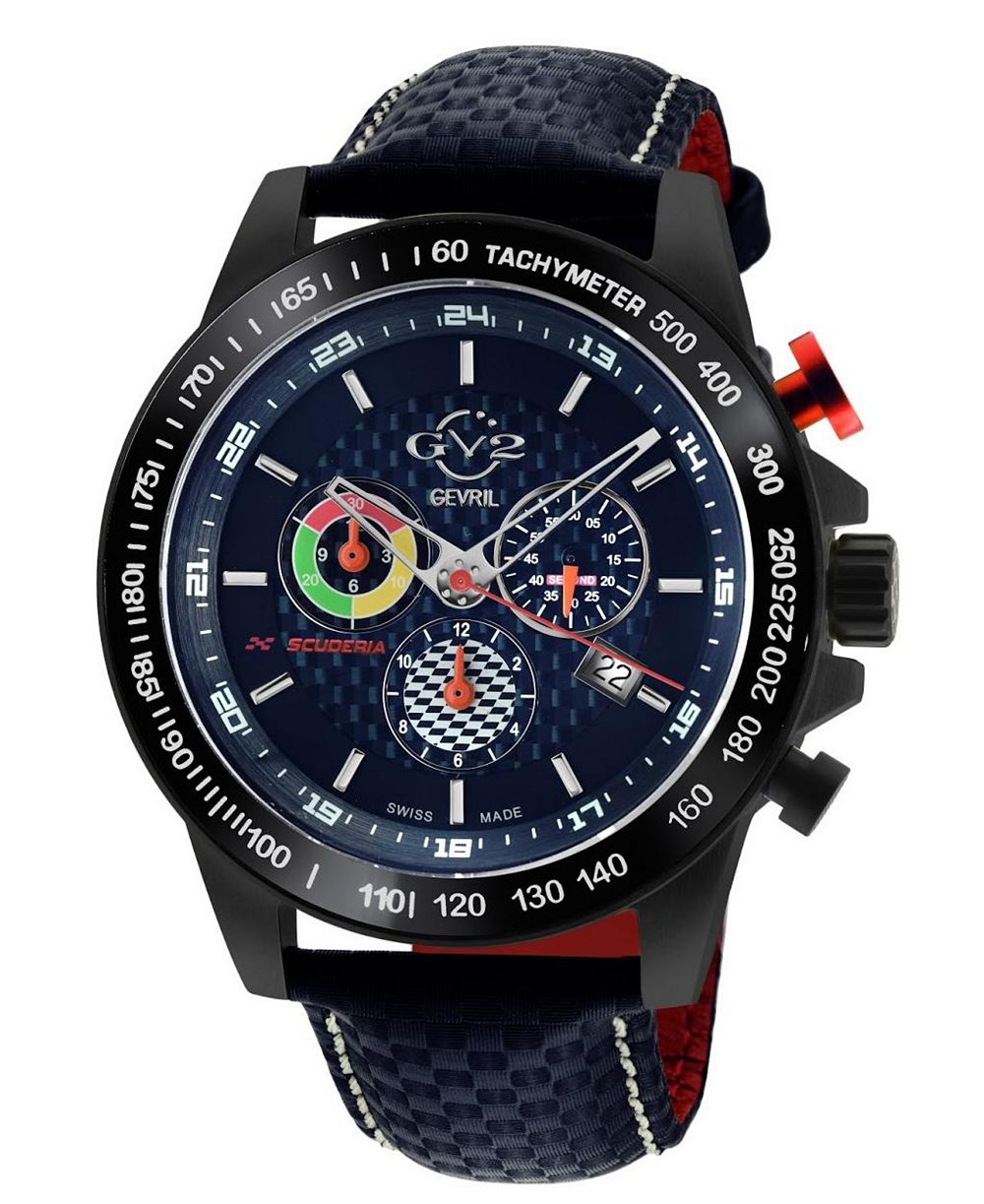 GV2 by Gevril Men's Scuderia Swiss Quartz Italian Leather Strap Watch