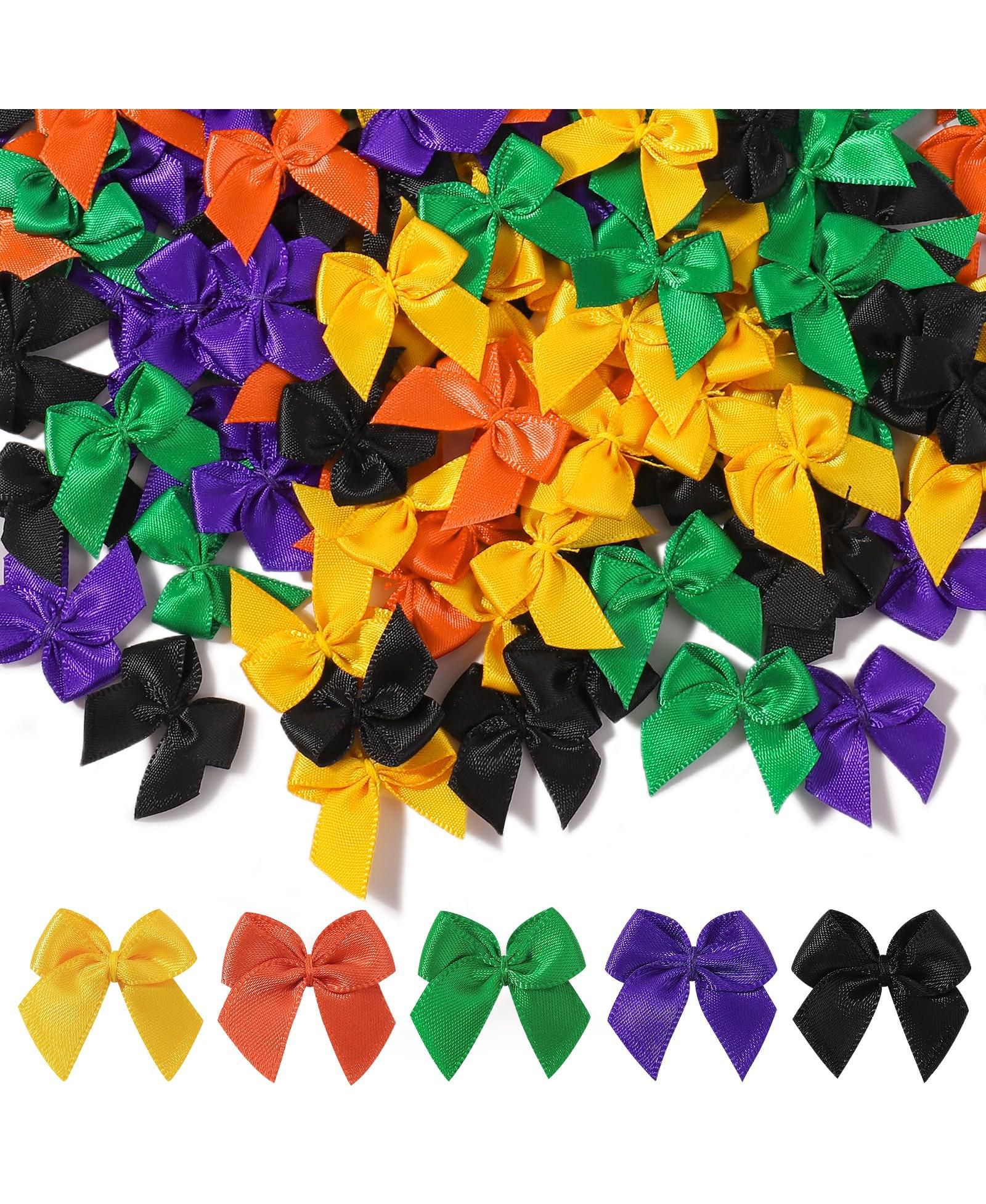 GNUADZ 200pcs Mini Satin Ribbon Bows Tiny Crafts Decoration DIY Cheer Pins Clothespins Accessories Wedding Gift Box Ornament Multicolored