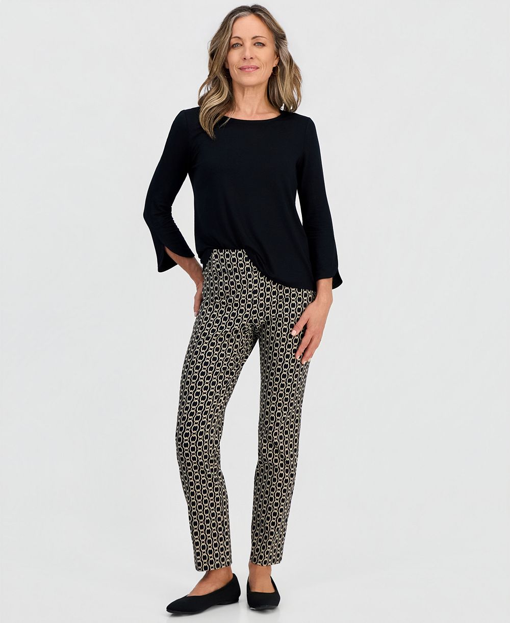 JM Collection Petite Chain Rivet Pull-On Straight Pants, Macy's Exclusive