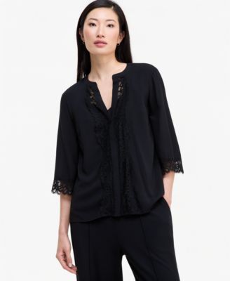 блузка с v-образным вырезом и коротким рукавом i.n.c. international concepts women's v-neck 3/4-sleeve lace-trim blouse