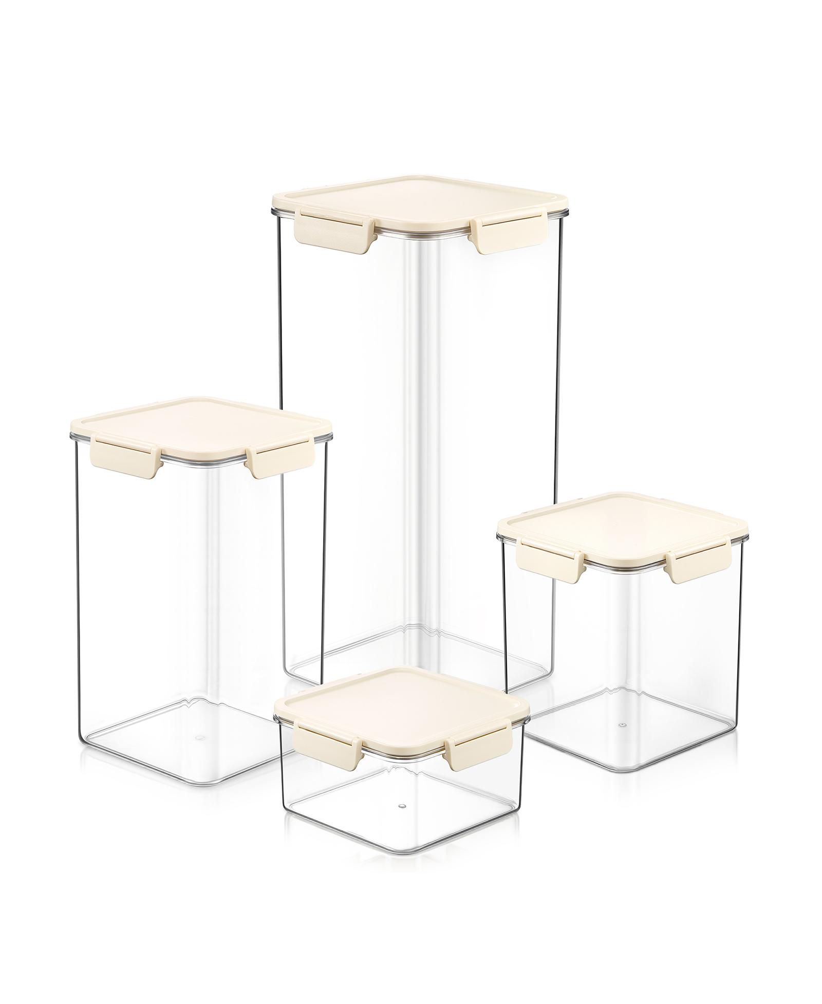 Sorbus 4 Piece Assorted Size Rectangle Snap Lids Airtight Food Storage Container Set - Clear Stackable for Pantry, Rice, Pasta, Cereal and Snacks