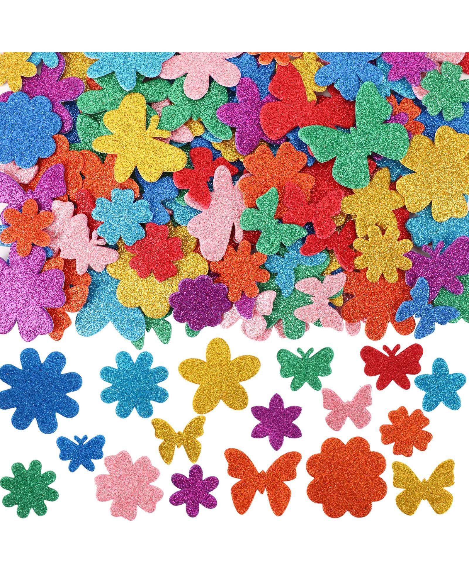 GNUADZ 300 Pieces Spring Glitter Flower Butterfly Foam Stickers Self-adhesive Arts Crafts Scrapbooking Cards Decoration