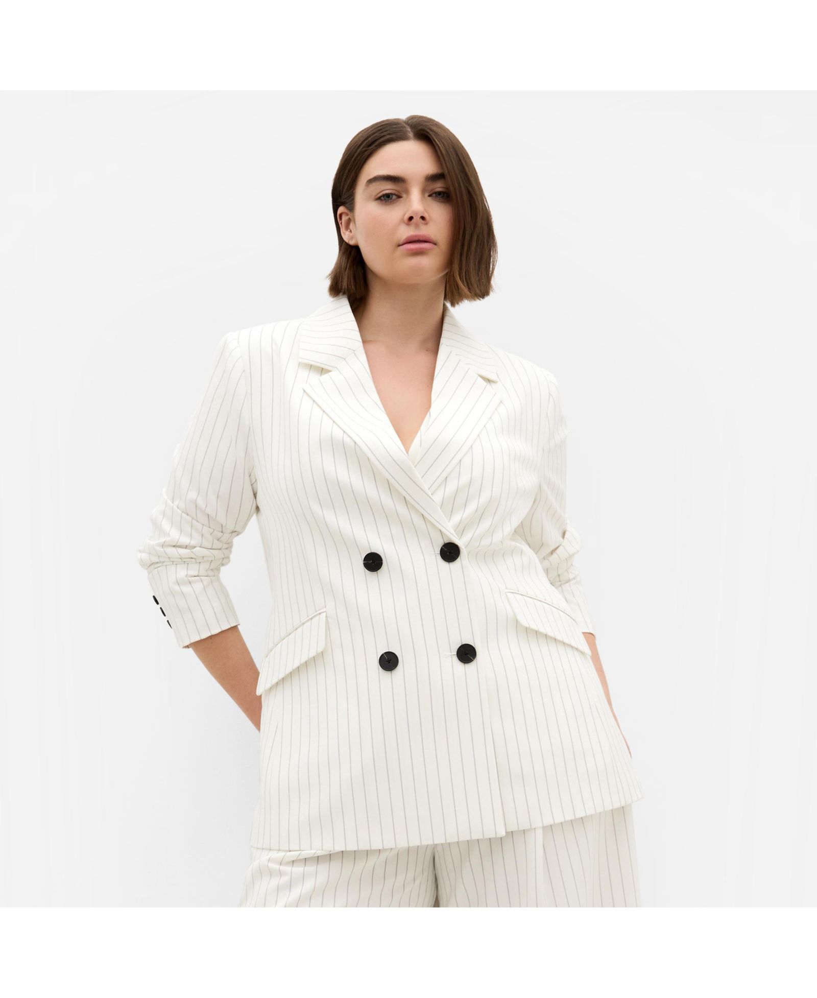 CITY CHIC Women's Pinstripe Double Breasted Blazer
