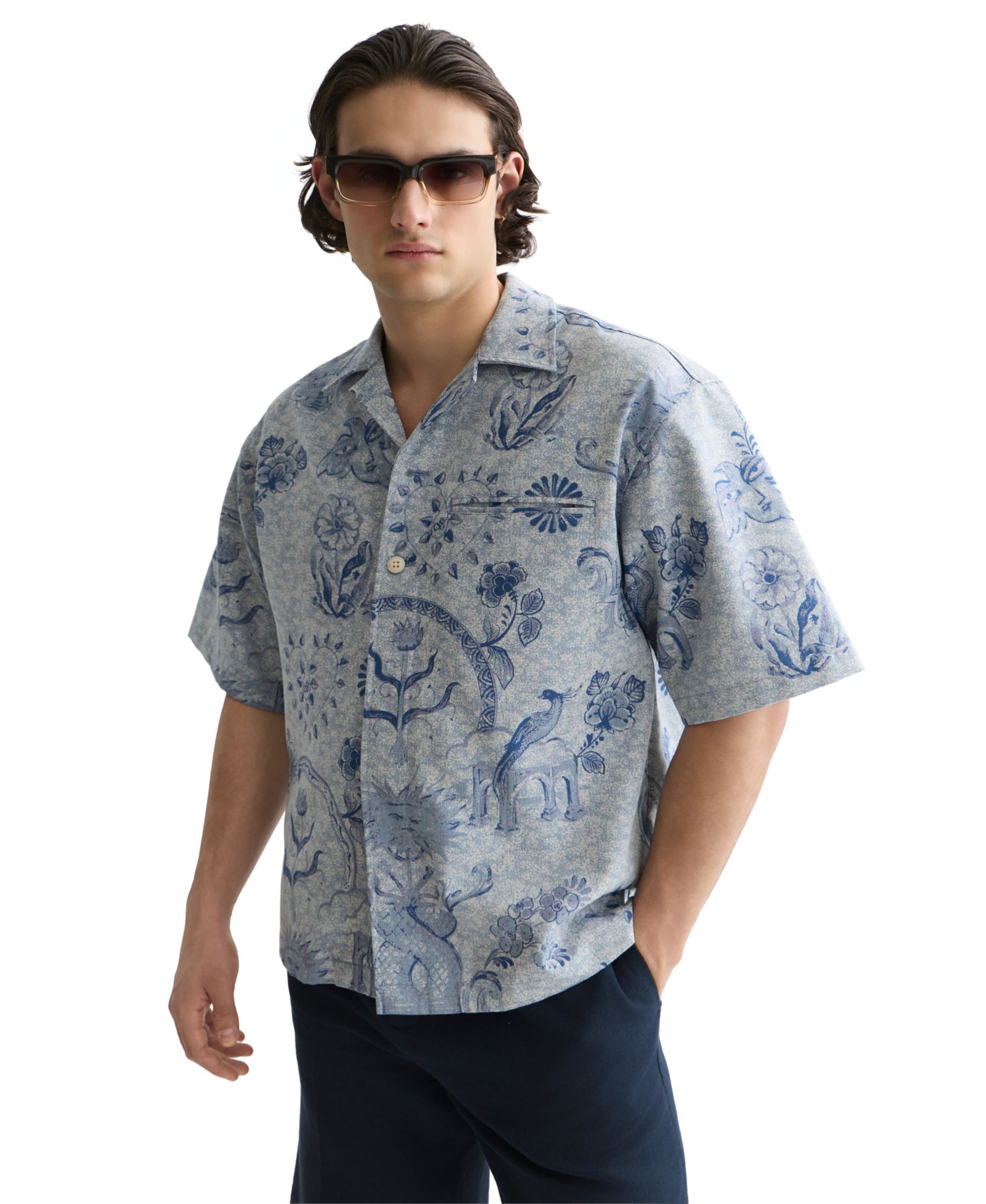 Мужская рубашка SCOTCH & SODA Jacquard с коротким рукавом и отложным воротником