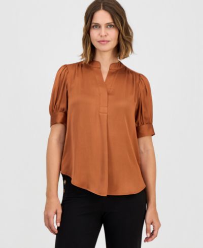 Женский топ Anne Klein Split-Neck Puffed-Sleeve