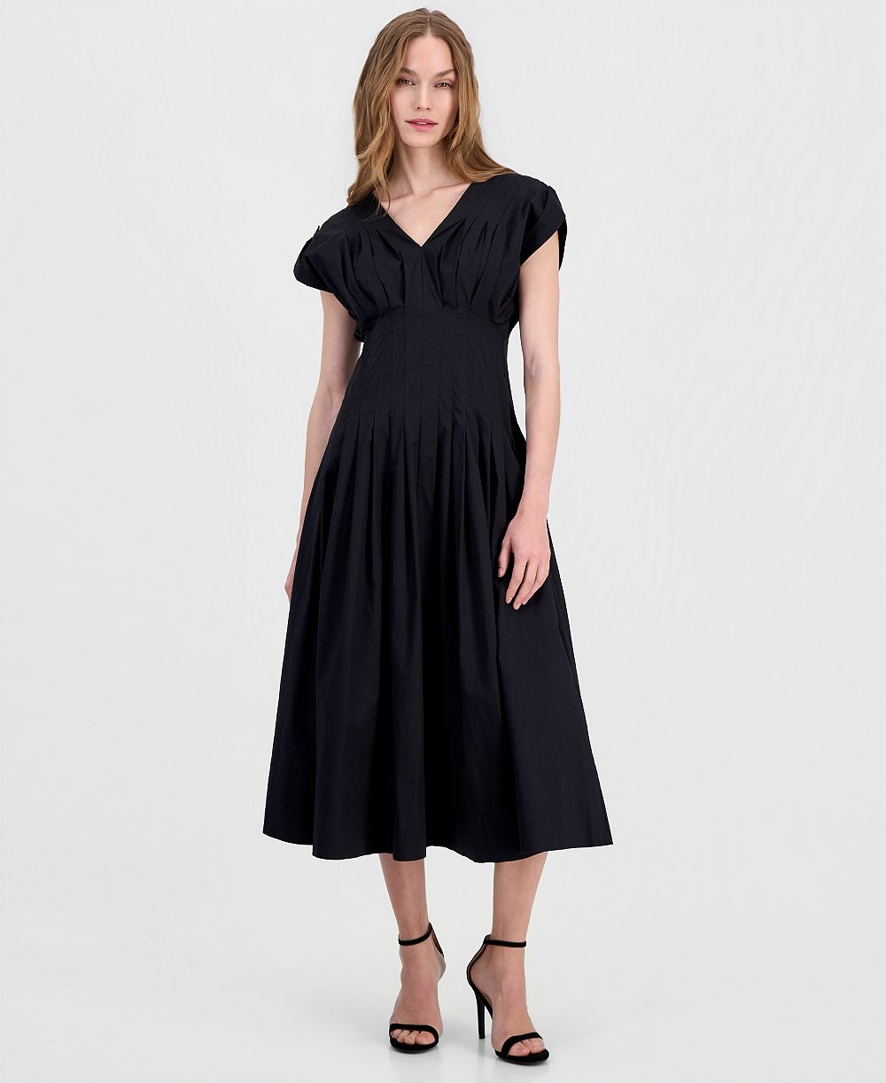 Женское миди-платье Anne Klein Pleated-Waist V-Neck