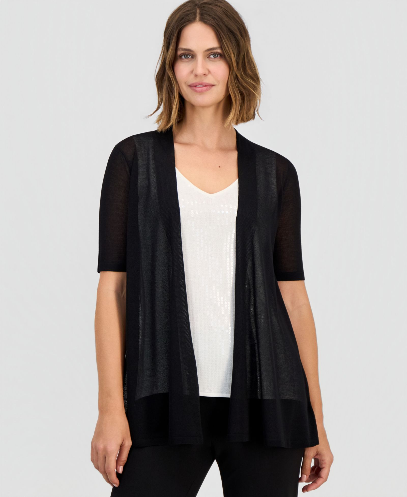 Anne Klein Женский Short-Sleeve Open-Front Semi-Sheer Cardigan
