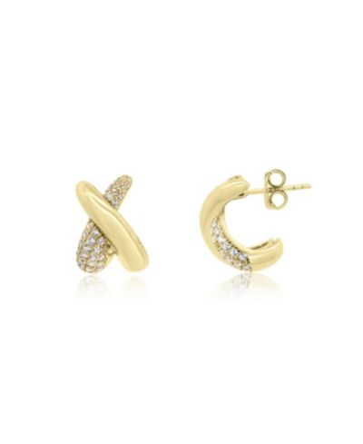The Lovery Crossover CZ C-Hoop Earrings 14K Gold-Plated Sterling Silver
