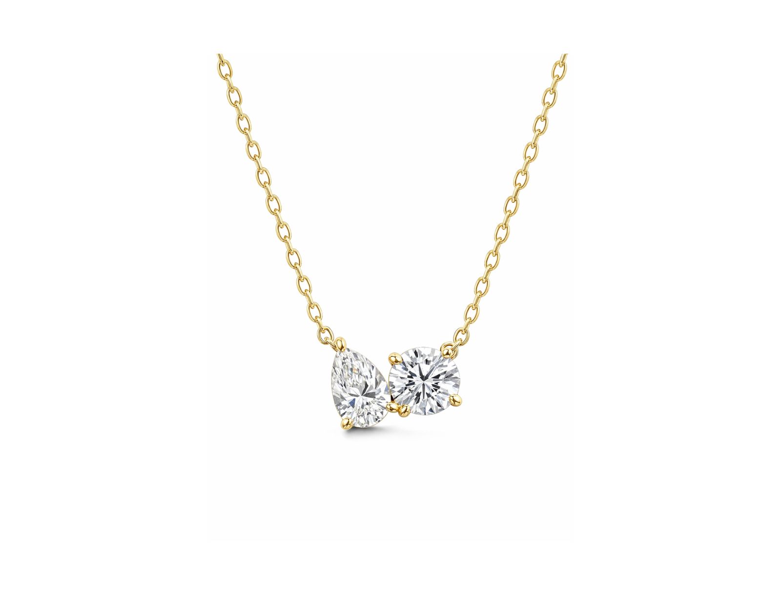 Dloria 2 ct. t.w. Toi et Moi Moissanite Necklace (Pear and Round-Cut, Color D, FL Clarity) in Gold Vermeil