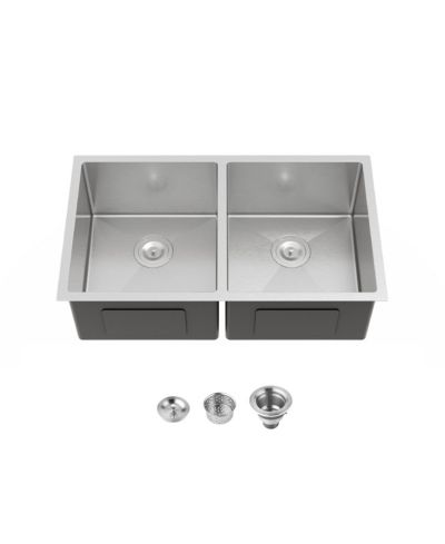 BUSDAYS Кухонная мойка с двойной чашей, Undermount Handmade Brushed Stainless Steel 33 x 19 Inch