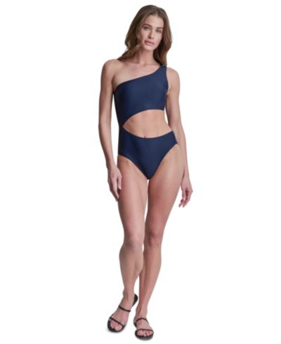 DKNY Women's One-Shoulder Cut Out One-Piece Swimsuit