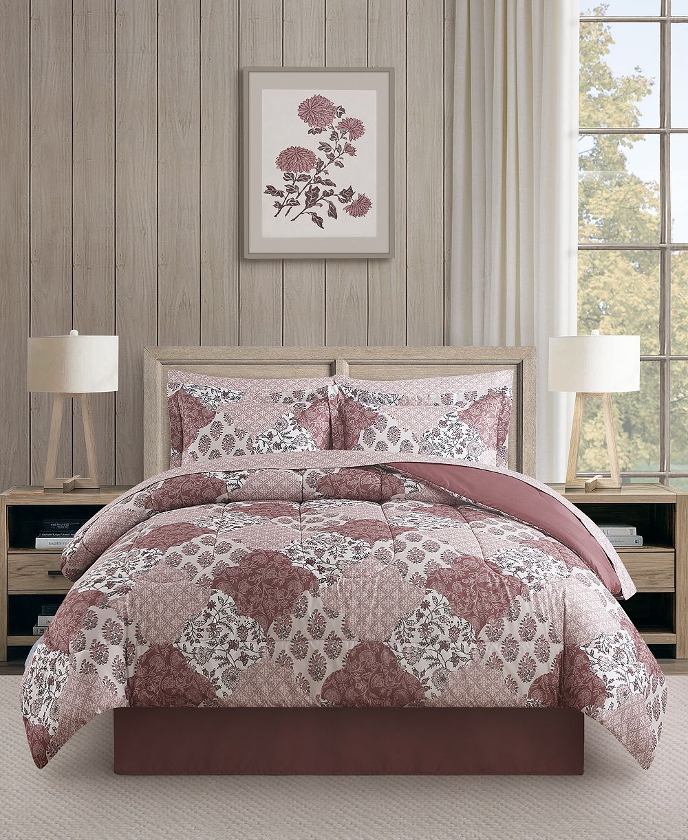Комплект из 8 предметов Kayla Patchwork Reversible Printed Microfiber Comforter