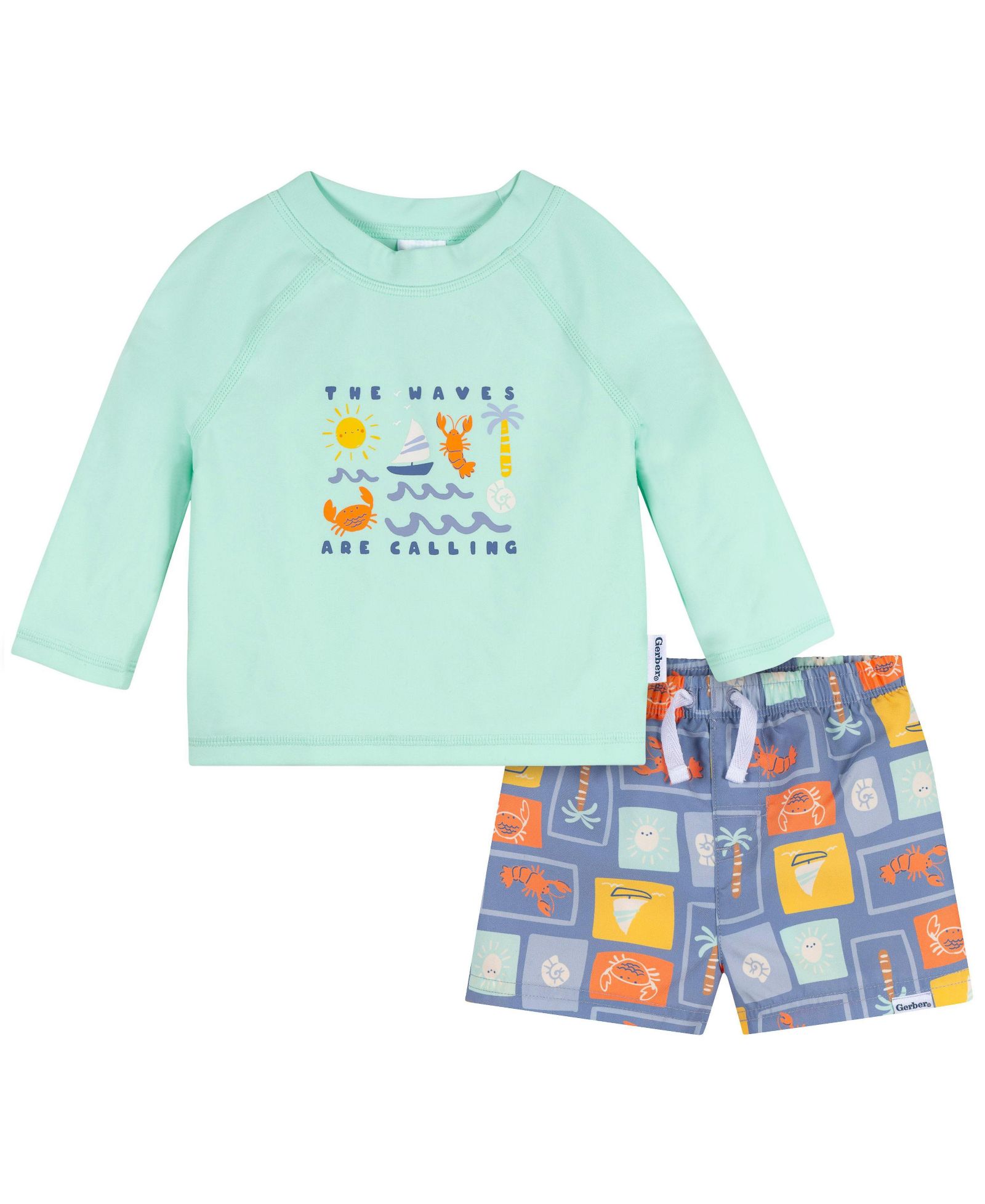 Gerber Toddler Boys 2-Piece Rashguard and Trunks Set
