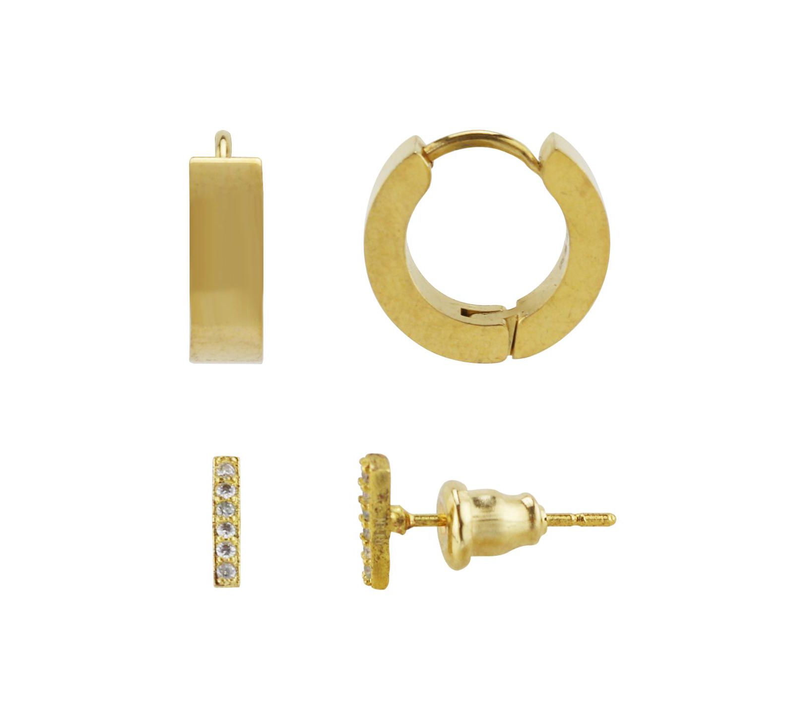 Набор серег Rebl Jewelry Stainless Steel CZ Stud And Hoop