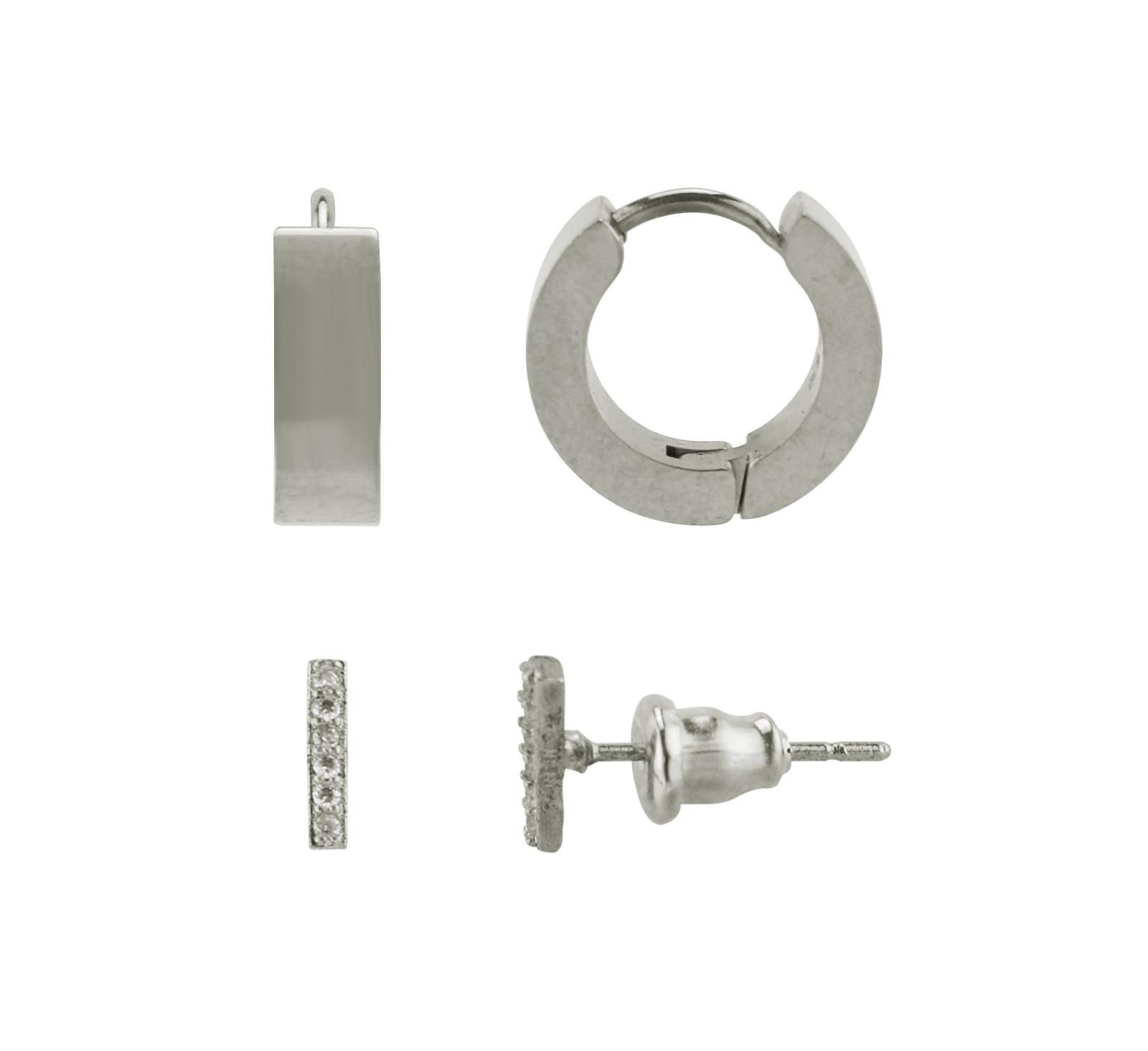 Набор серег Rebl Jewelry Stainless Steel CZ Stud And Hoop