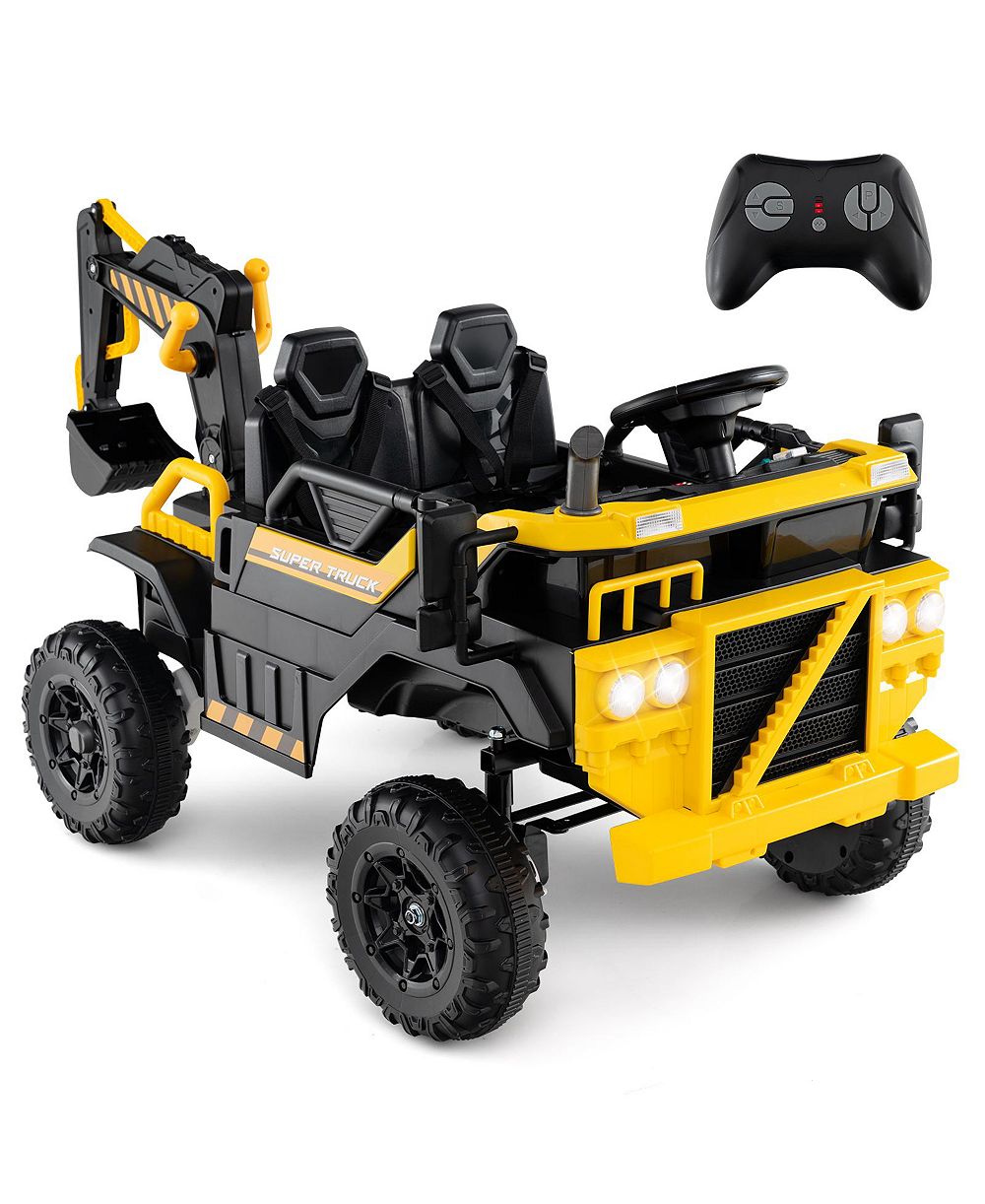 Slickblue 24V Ride-On Excavator with 4WD, Remote Control & Digging Arm, 2-Seater, Ages 3+