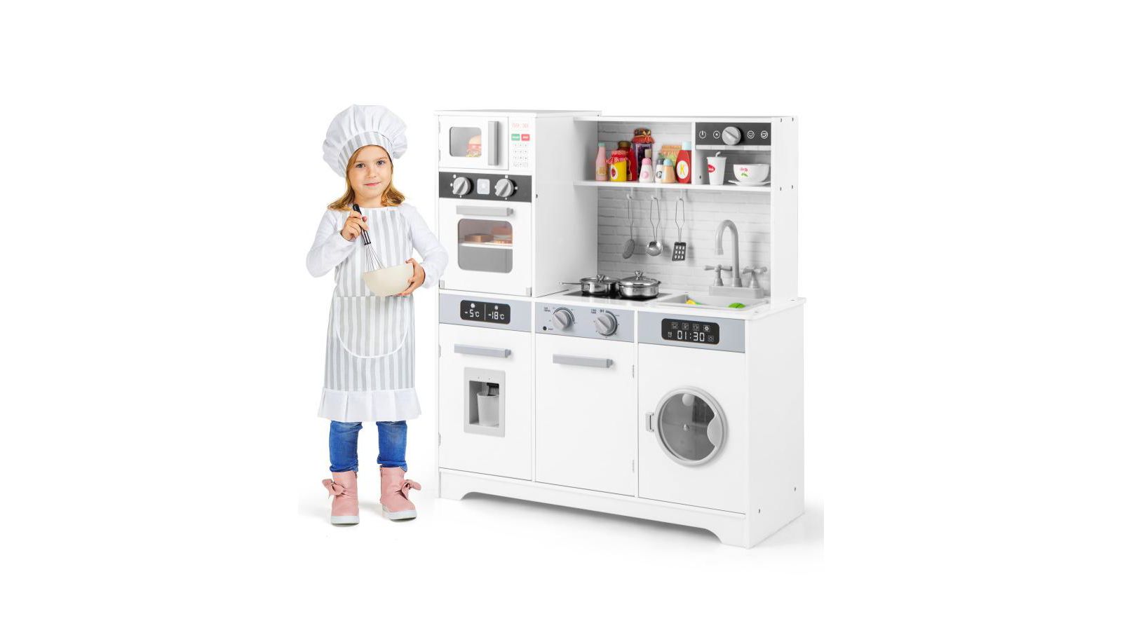 Hongge Pretend Play Kitchen Wooden Toy Set with Lights and Sounds