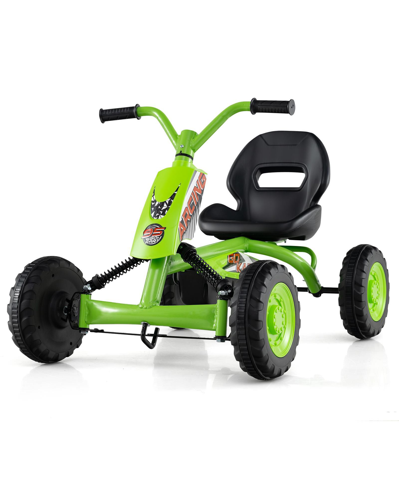 Slickblue 4-Wheel Pedal Go Kart with Steering Wheel and Adjustable Seat, Ages 3+