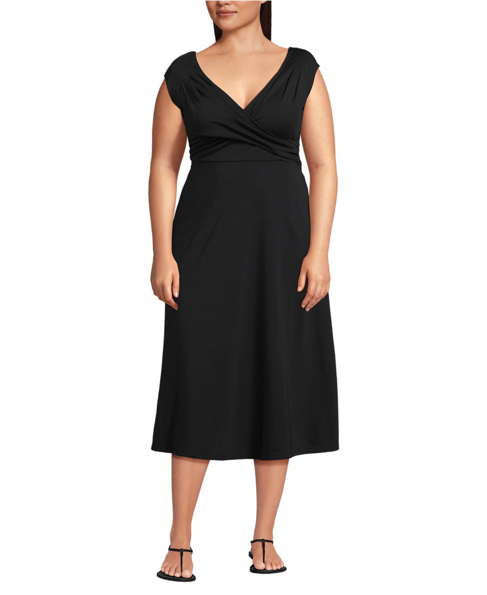 Lands' End Платье миди с открытыми плечами Plus Size Cotton Modal Off the Shoulder Wrap