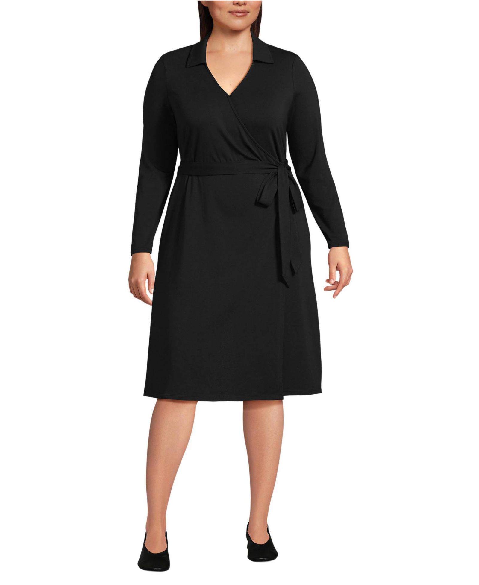 Женское платье Lands' End Plus Size Cotton Modal Collared Wrap Dress