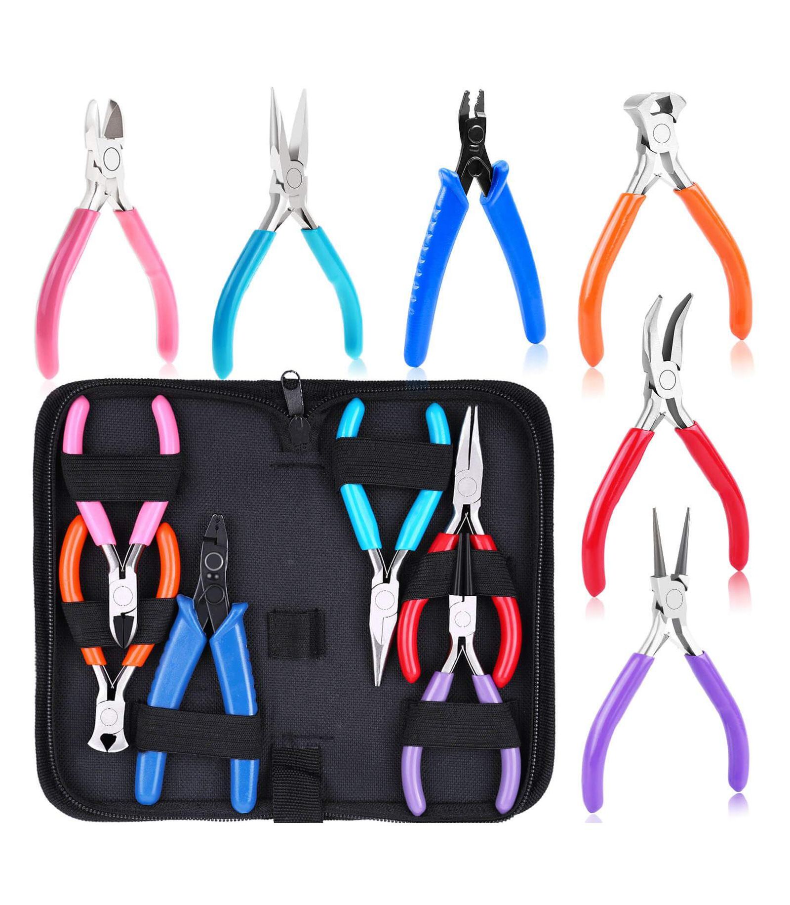 GNUADZ Jewelry Making Tools Set 6pc Round Nose Pliers Wire Cutters Crimper End Nippers Beading Craft Kit