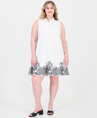 On 34th Plus Size A-Line Side-Pocket Embroidered Dress, Macy's Exclusive