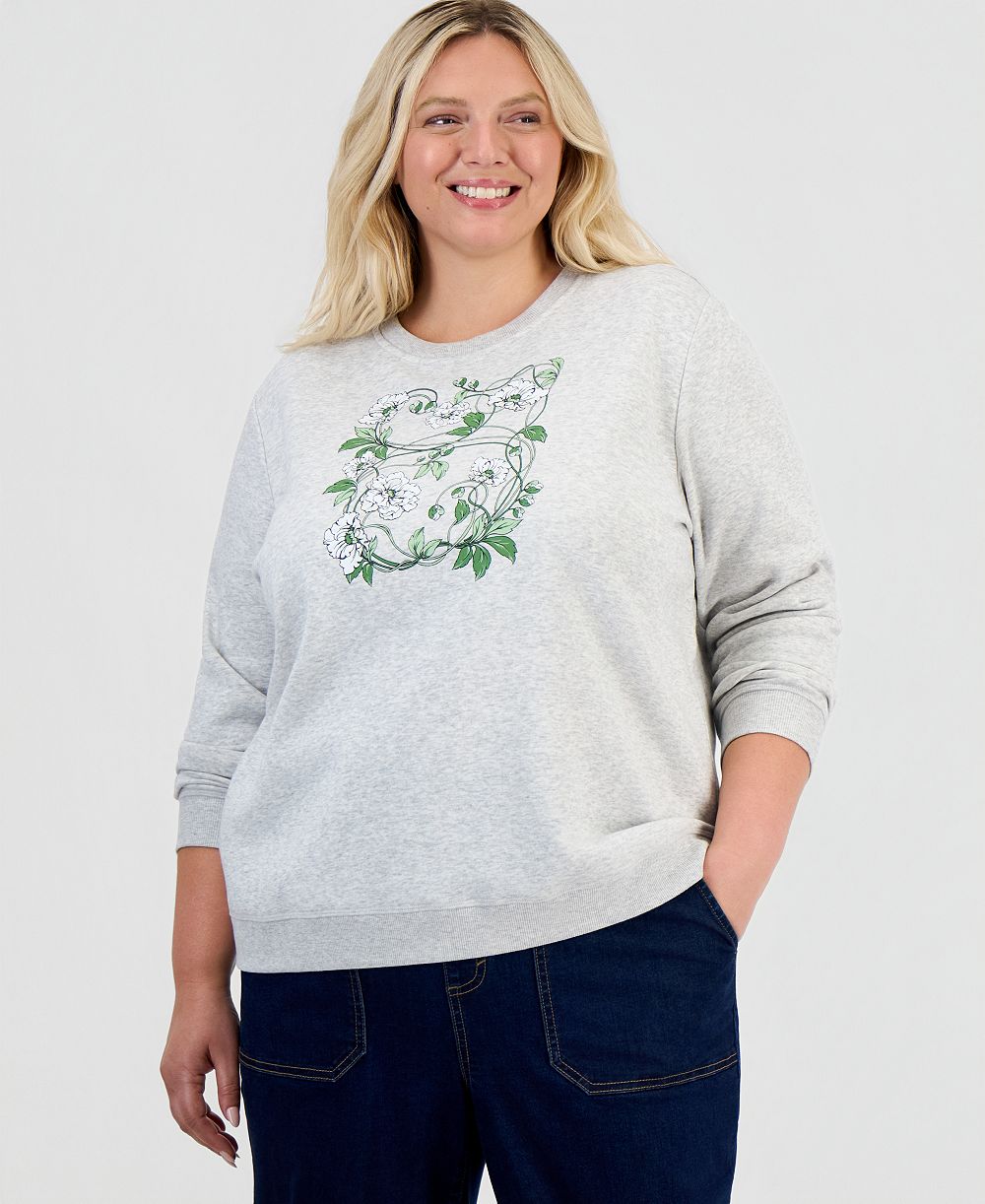 Style & Co Plus Size Printed Fleece Crewneck Sweatshirt, Macy's Exclusive