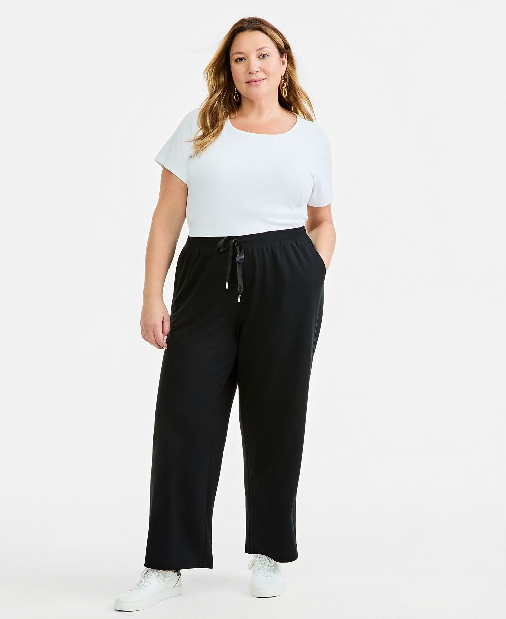 Брюки Style & Co Plus Size LuxLounge French Terry с широкими штанинами и завязками