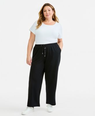 Style & Co Plus Size LuxLounge French Terry Wide-Leg Drawstring Pants, Macy's Exclusive