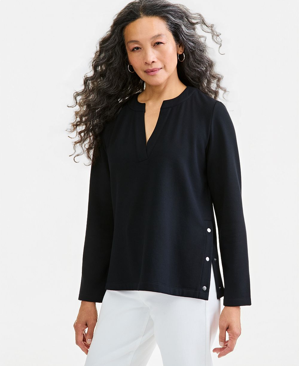 Style & Co Women's LuxLounge Fleece Splitneck Top, Macy's Exclusive
