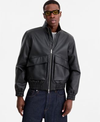 Mode of One Men's Faux Leather Relaxed-Fit Bomber Jacket, Macy's Exclusive
