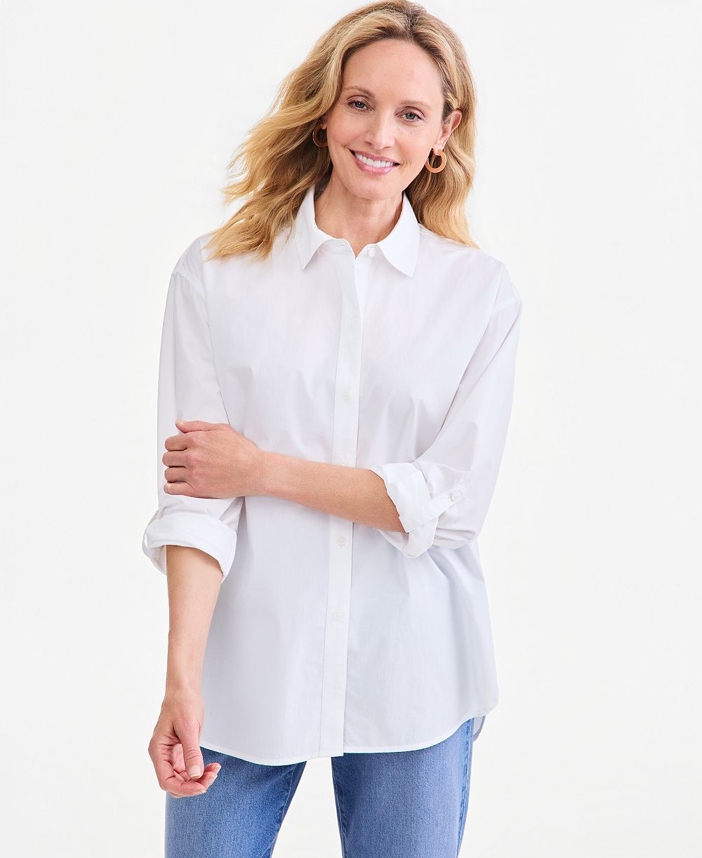 Style & Co Petite Oversized Roll-Tab Button-Front Shirt, Macy's Exclusive