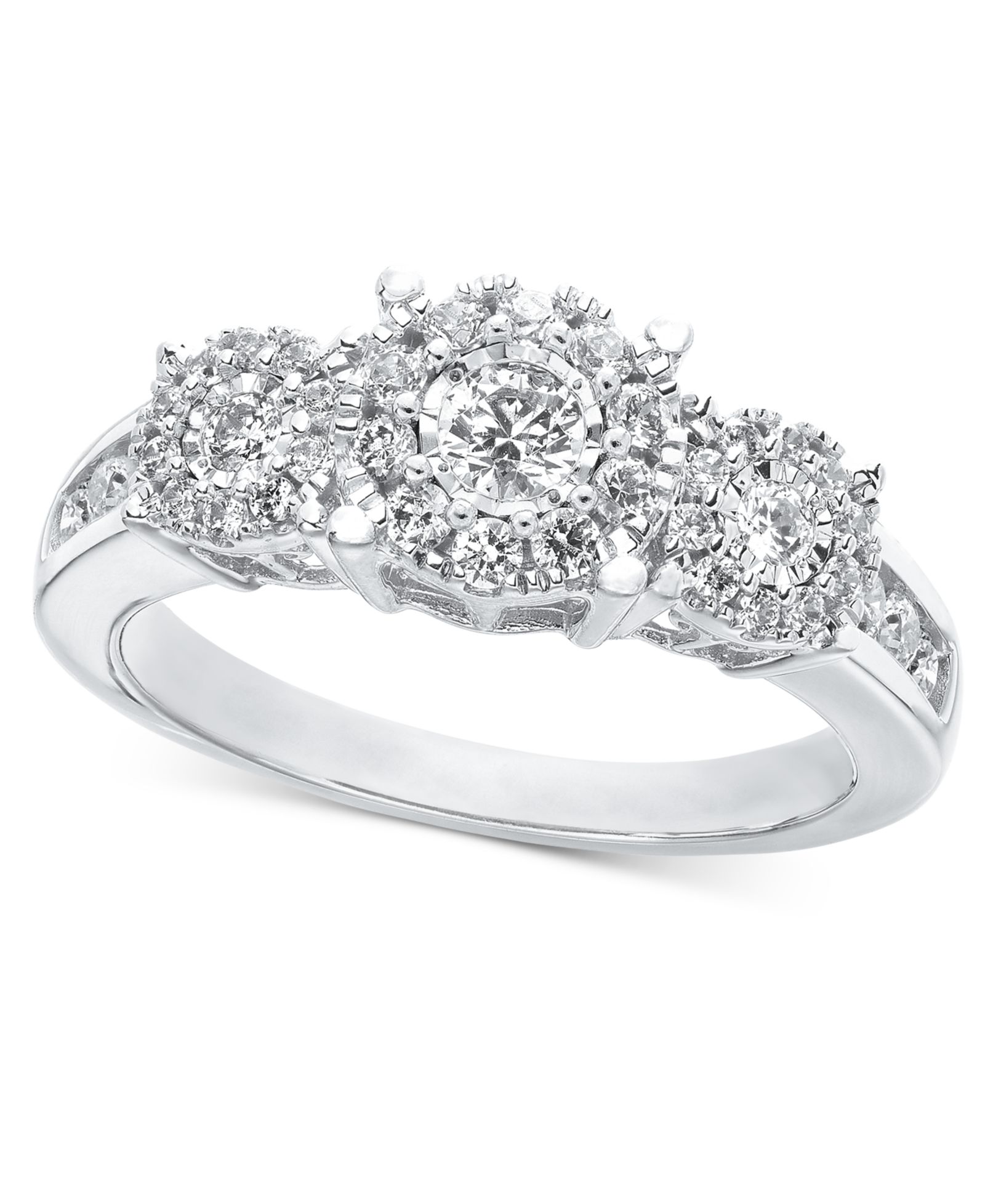 Помолвочное кольцо с тремя бриллиантами (3/4 ct. t.w.) в белом, желтом или розовом золоте 14k