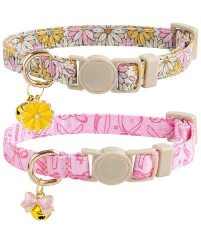 ARONKL 2 Pack Cat Collar Set with Bow Tie Bandana Breakaway Safety Bell Adjustable